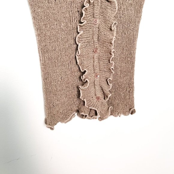 Y2K Ruffled Olive Knit Short Sleeve Cardigan Blouse - Picture 5 of 7